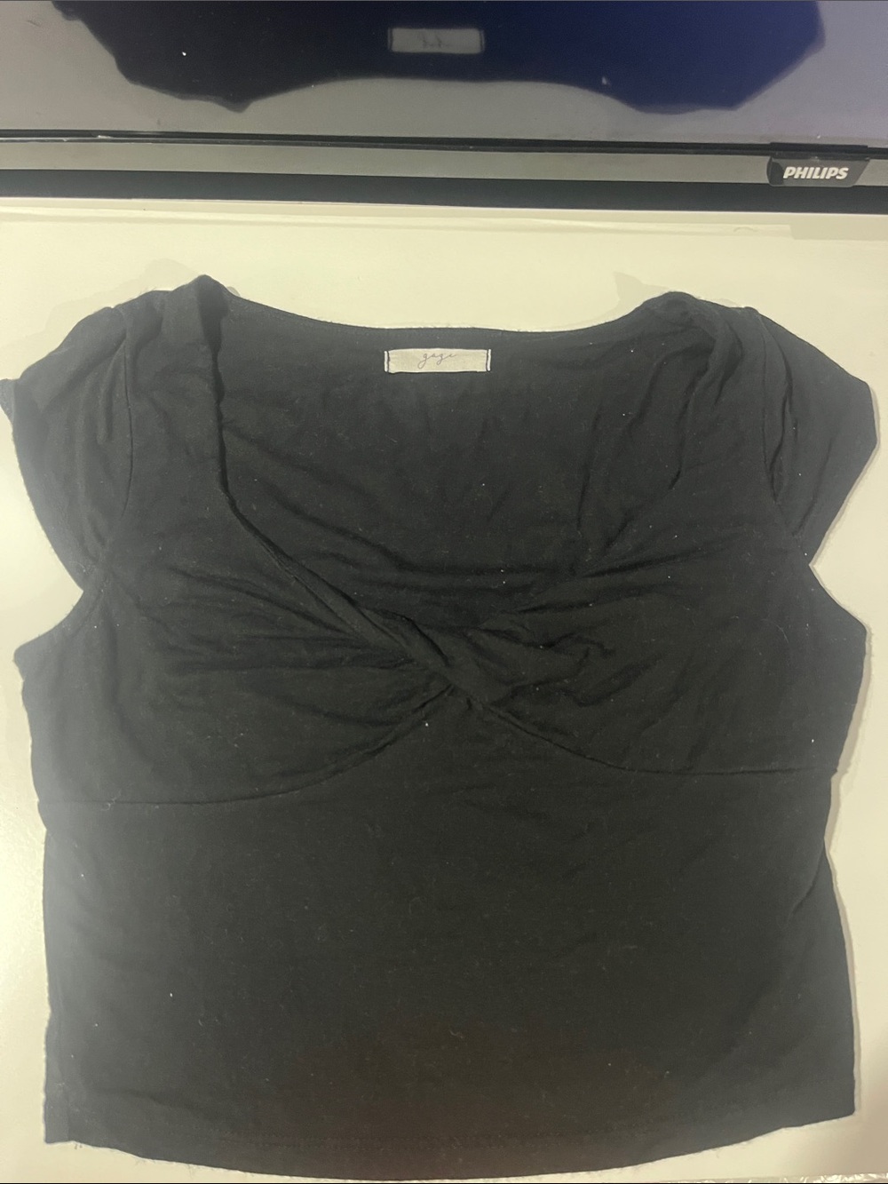 Women's Black Twist-Front Crop Top